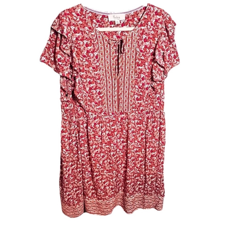 Nurture Women's Cottagecore Flutter Sleeve Boho Dress Tie Neck Rust Lined 2X